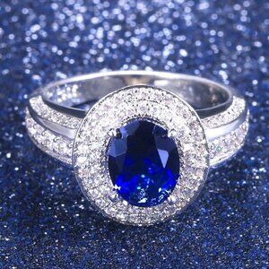 ▶Dark Blue Oval Cut Fashion Rings for Women, F125